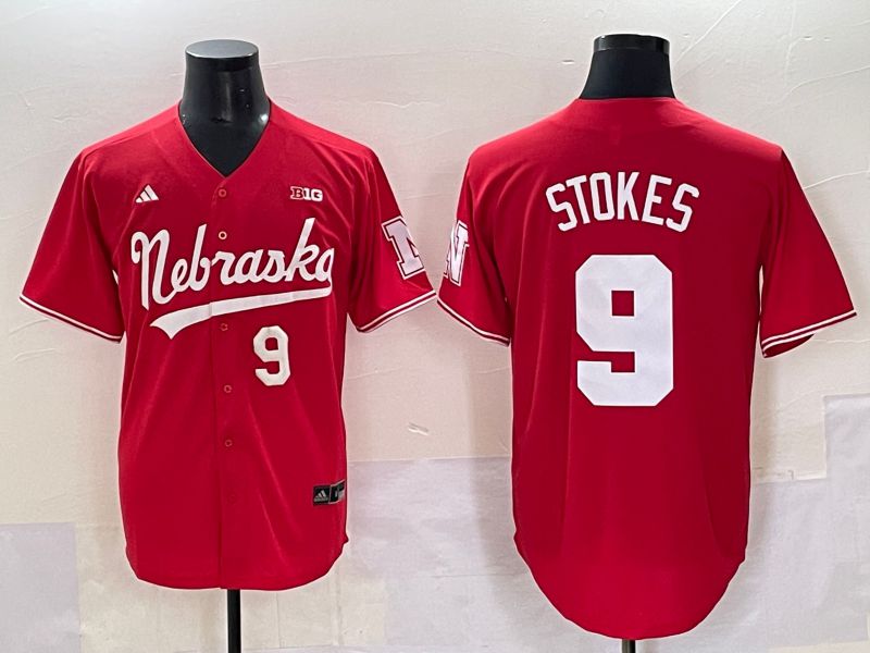 Men Nebraska Cornhuskers #9 Stokes Red 2025 Joint Name NCAA Jersey style 7